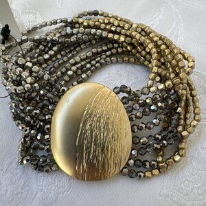 Chico's Dark Gold & Silvertone Stretch Beaded Shimmery Stackable Bracelet - NWT
